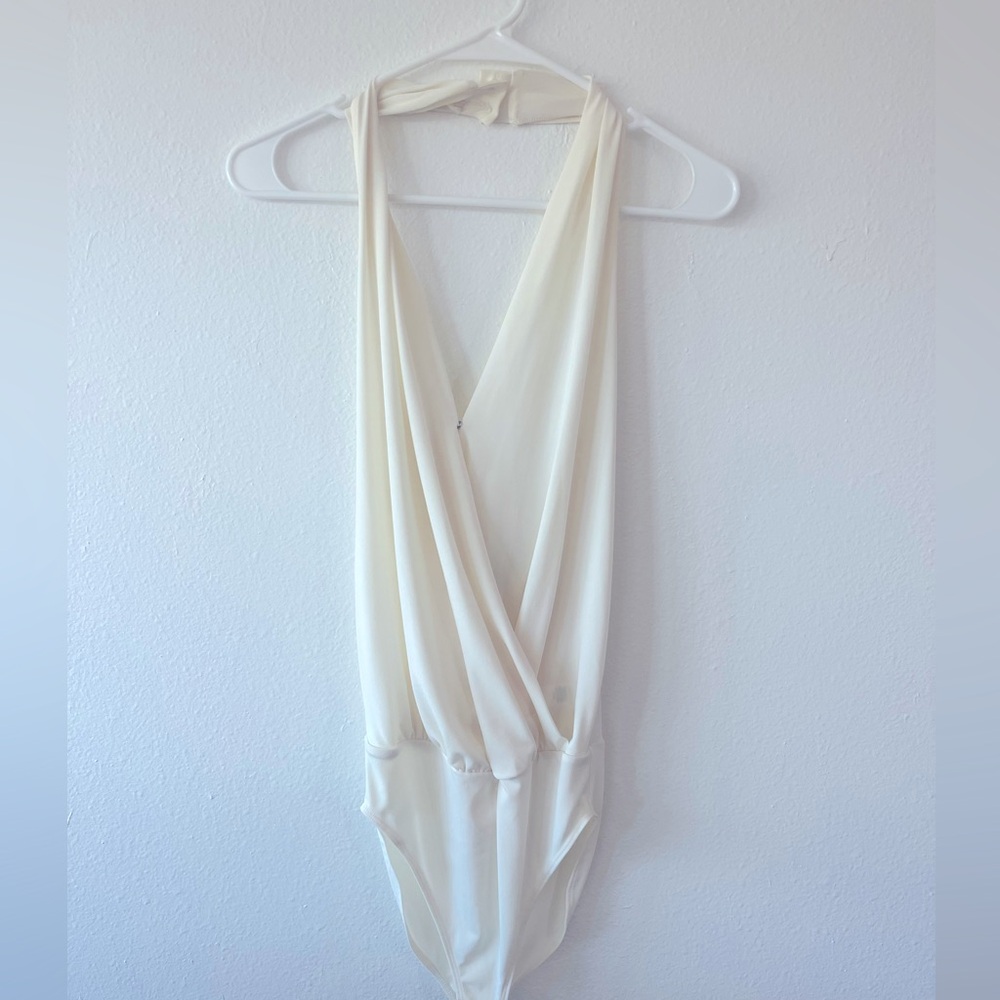Deep Plunge Cream Bodysuit from EXPRESS
